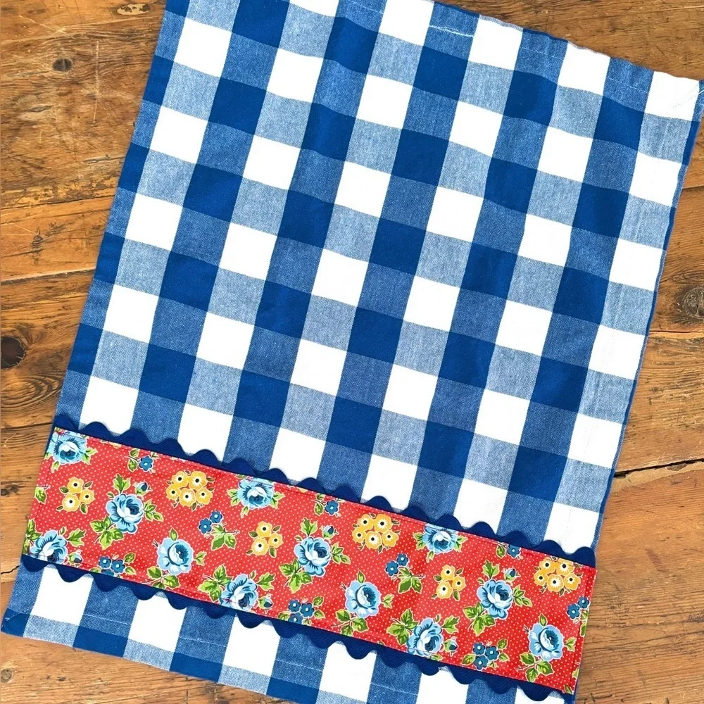 Handmade Kitchen Towel Blue & White Buffalo Chck 19”x24” farmhouse cottagecore